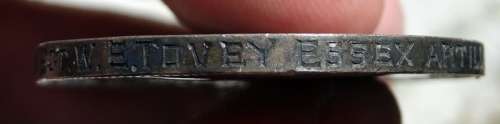 ## For Long Service in the Volenteer Force Medal to Band SGT WE Tovey 1896 ## Essex Arrtilery