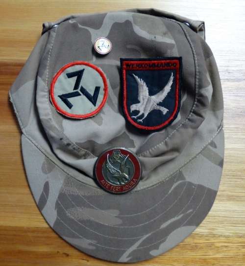 Afrikaner Weerstands Beweging Camo Swallow Tail cap with various AWB insignia