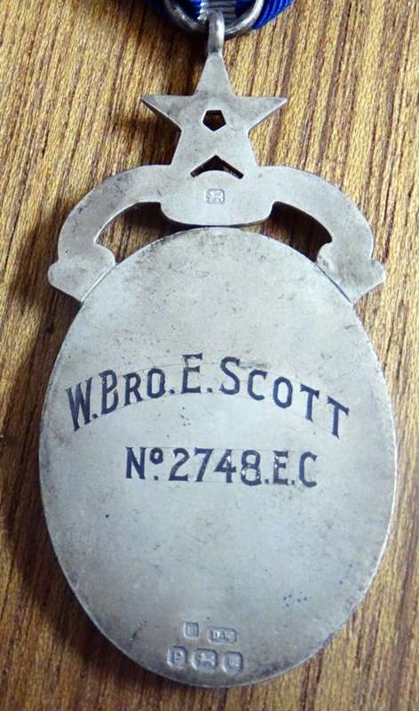 1915 Free Mason Sterling Silver Medal  To W. Brother E Scott