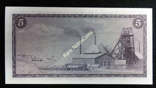 Unc 1975/6 TW De Jongh Five Rand  1st Issue English over Afrikaans . Watermark Van Riebeeck