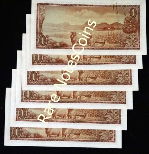 6A/UNC Sequential Rissik A109 Banknotes. Afr over Eng. Watermark Springbok. Paperclip marks