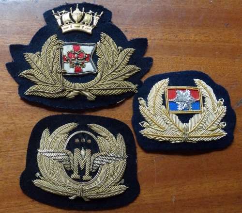 3  Gold Embroided Shipping Liner Officers Cap Badges