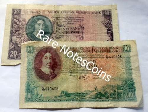 Two South African Old R10 & R20 Note (piece missing)