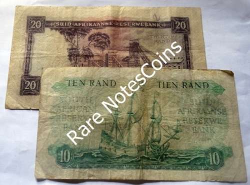 Two South African Old R10 & R20 Note (piece missing)