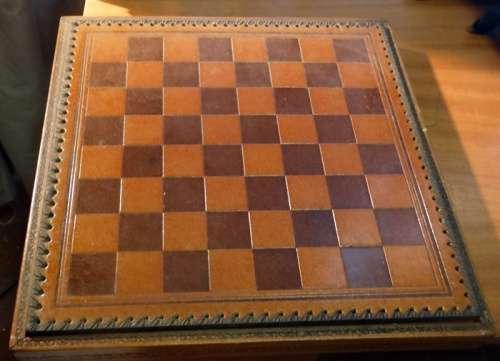 Chess Set Set in Velvet Case with Solid Metal Pieces covered in Leather