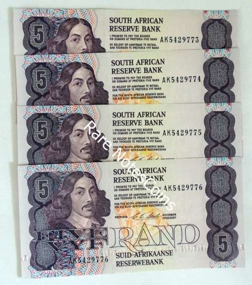 4 Seq CL Stals Five Rand Notes Eng/Afr