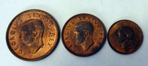 Unc 1952 South African Copper Trio