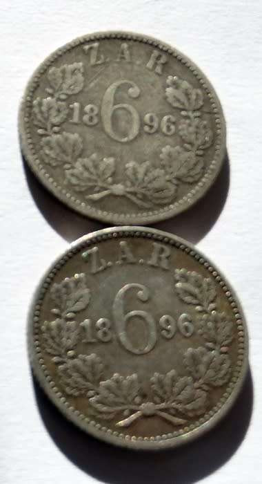 Two 1896 ZAR Sixpences