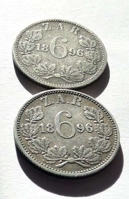 Two 1896 ZAR Sixpences
