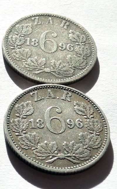 Two 1896 ZAR Sixpences