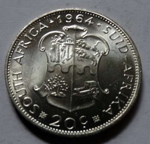 Brilliant Unc 1964 South African Twenty Cent
