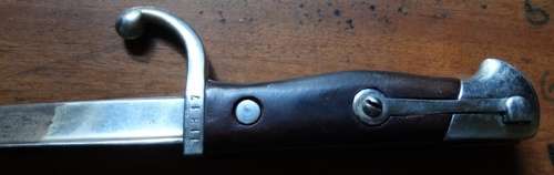 Belgium Model 1882 Comblain Bayonet Modified WW1 by Germans to Fit Mauser