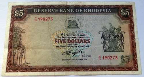 Rhodesian Five Dollar Bank Note