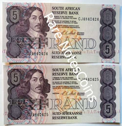 C Stals Unc 1st Issue E/A Sequential Five Rand Notes