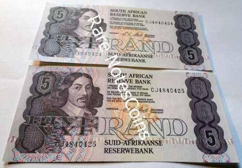 C Stals Unc 1st Issue E/A Sequential Five Rand Notes