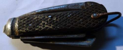 WW2 British Commonwealth Clasp Knife with Marlin Spike and Forked Blade