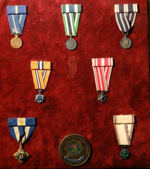 ## 7 SAP Miniature Medals   ##  With SA Cross For Bravery & Star For Distinguished Serv.