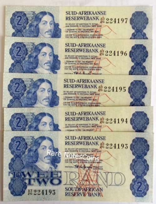 ##  5 Consecutive TW De Jongh  4th  issue A/E Banknotes ## A3/26