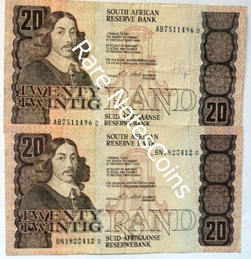 2 C Stals 1st Issue E/A Twenty Rand Notes  (grafity on 1 note)