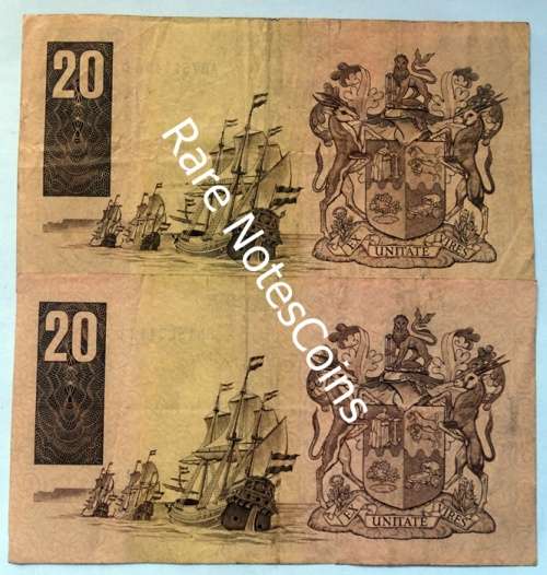 2 C Stals 1st Issue E/A Twenty Rand Notes  (grafity on 1 note)