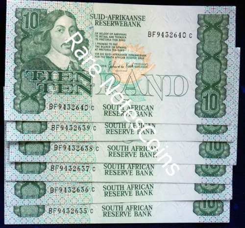 ## 6 Unc GPC De Kock Sequential 4th Issue Ten Rand Notes ##