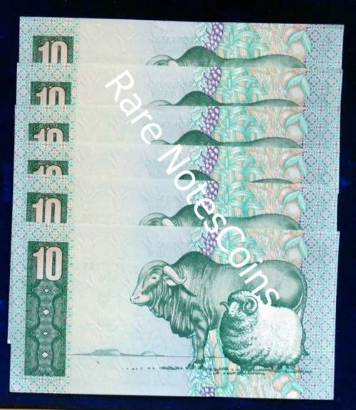 ## 6 Unc GPC De Kock Sequential 4th Issue Ten Rand Notes ##