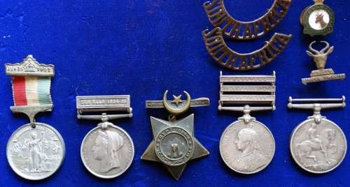 ## QSA 3 Bar. Egypt Medal the Nile Bar . Khedeivea Medal  and WW1 BWM To F Miles.