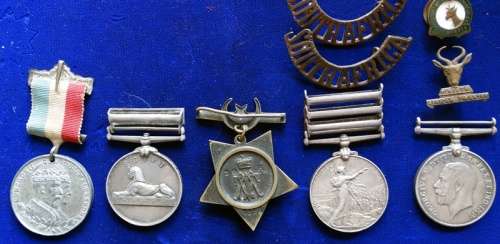 ## QSA 3 Bar. Egypt Medal the Nile Bar . Khedeivea Medal  and WW1 BWM To F Miles.