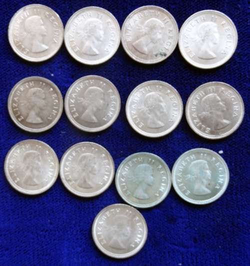 ##  1959 South African Threepence ##  13 most Unc. Bid per.