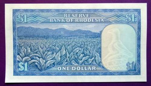 Unc 1979 Rhodesia $1 Banknote. Bird Watermark