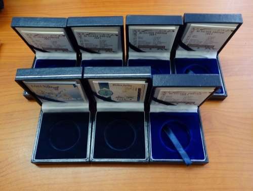 7 Empty Silver R1 Boxes From SA Mint with Coa