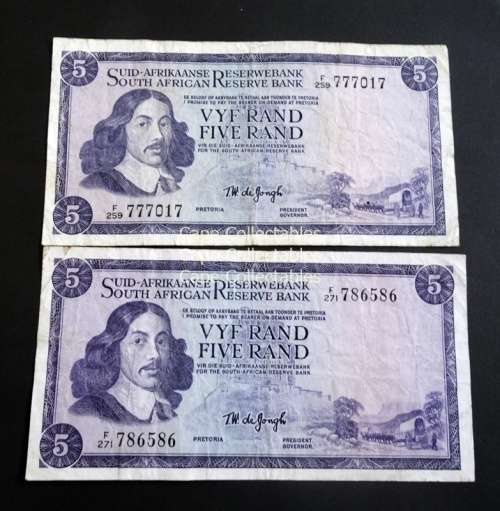 TW  de Jongh Five Rand Notes
