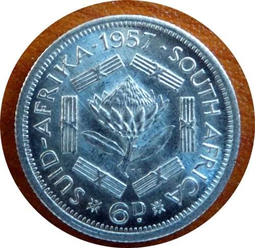 1957 South African Sixpence Mintage: 3 289 500