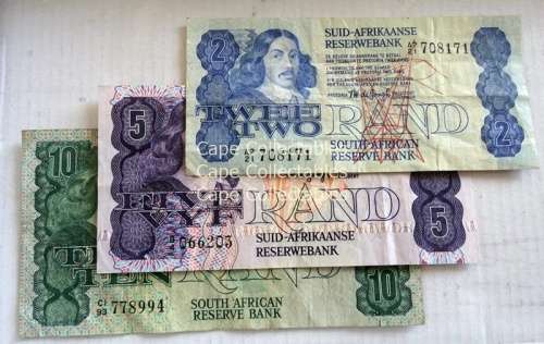 Tw De Jongh R2 to R10 Banknote set.