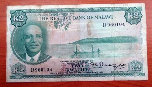 1984 Reserve Bank of Malawi  Two Kwacha Banknote