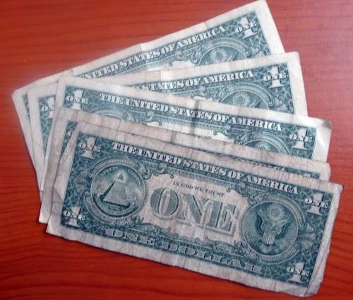 5 USA American One Dollar Banknotes