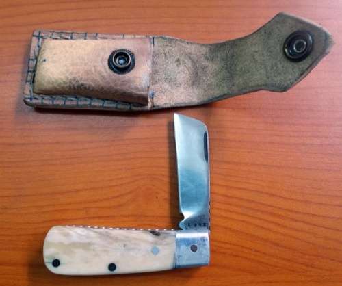 Edox Bone Handle Pocket Knife . Blade 6cm with leather pouch