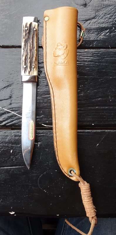 Puma 3573. Brand new Stag Boot Knife Main Blade 11cm With Puma Leather Sheath