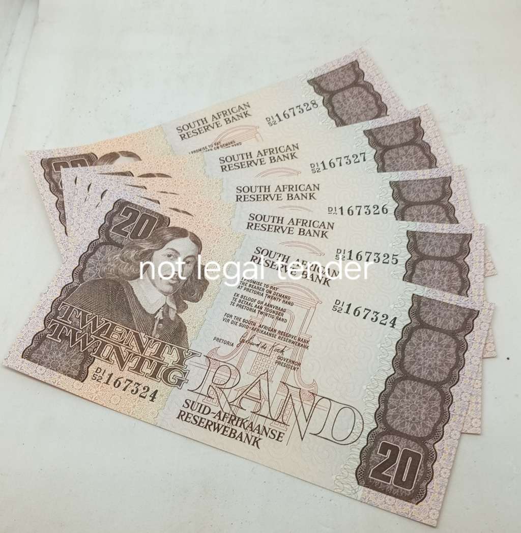 A/ Unc 5 x Sequential 1981 GPC de Kock Twenty Rand Banknotes Eng / Afr