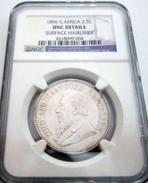 ## ** NGC Graded ** 1896 ZAR/South Africa 2 1/2 Shillings UNC Details ##