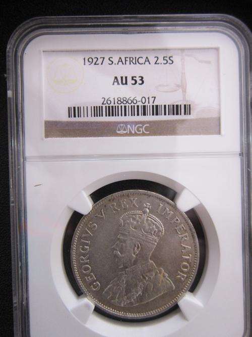 ## ** NGC Graded ** 1927 South Africa 2/6 Shillings AU 53 ## Catalogue value R25 000