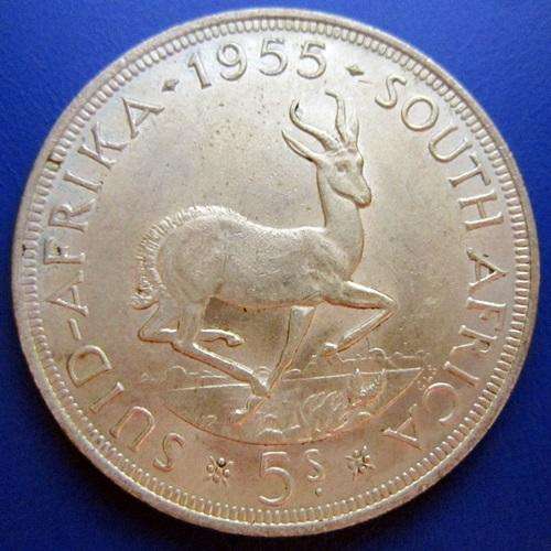 ## 1955 South Africa Silver 5 SHillings/Crown ** UNC Vaulue R700 ##