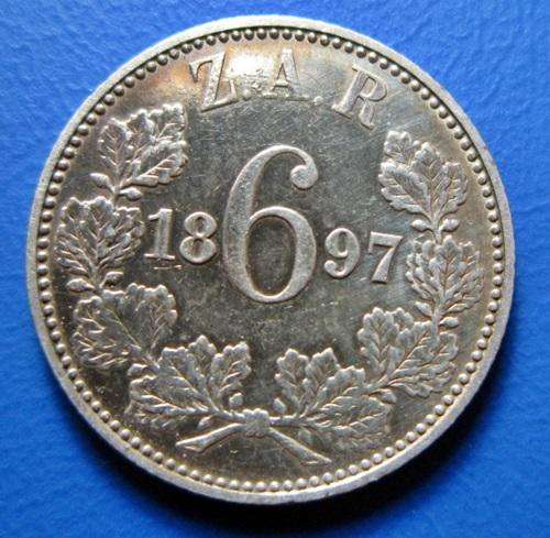 ## A/UNC Details 1897 ZAR/South Africa Silver 6D ##