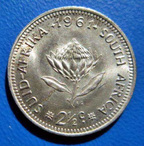 ## UNC 1961 South Africa Silver 2 1/2 Cent ##