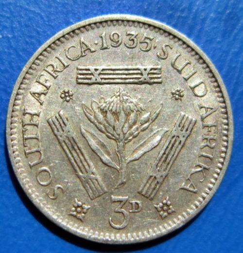## 1935 South Africa Silver 3D/Tickey ##