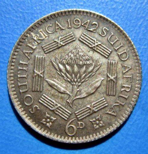 ## 1942 South Africa Silver 6D ##