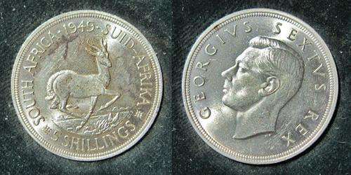 ## 1949 South Africa Silver 5 Shillings in a Beautiful Wooden Box ##