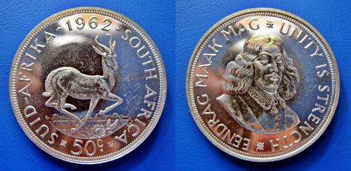 ## Semi Key Date - Proof 1962 South Africa Silver 50 Cent ##