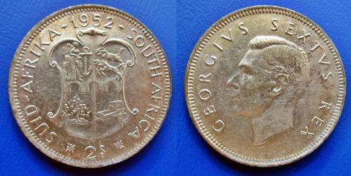 ## Beautiful 1952 South Africa Silver 2 Shillings ##