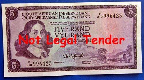 ## Beautiful T.W. de Jongh 1st Issue R5 Note ##